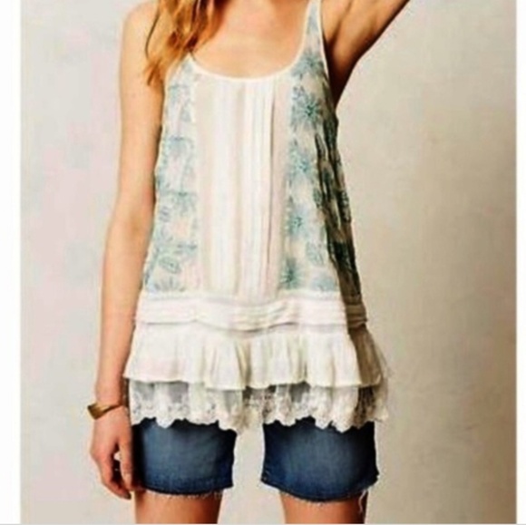 Lilka embroidered ruffle tank S (Anthropologie)